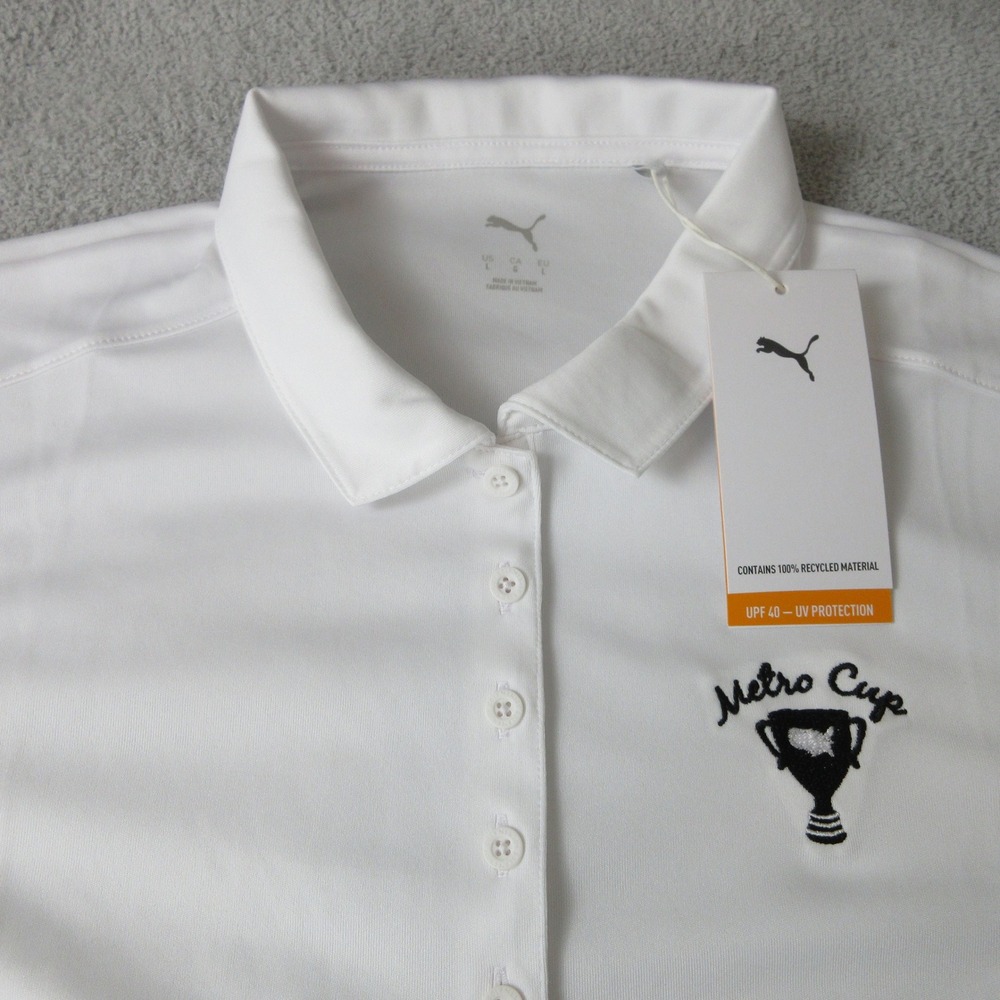 Puma Womens Golf‎ Polo Shirt White Metro Cup AJGA Short Sleeve UPF 40+ Size L